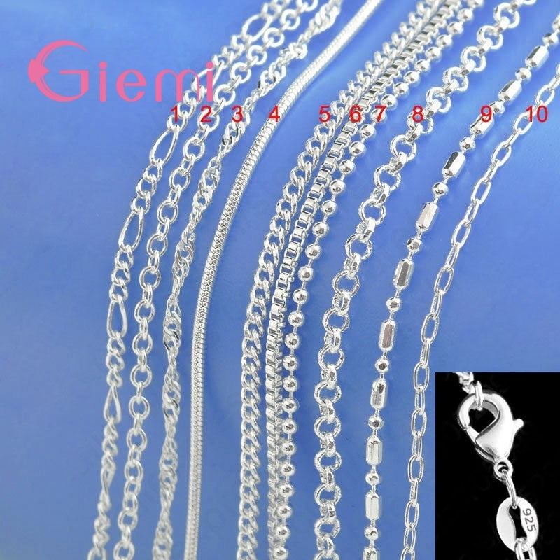 100% Genuine 925 Sterling Silver Chains Necklaces with Smooth Lobster