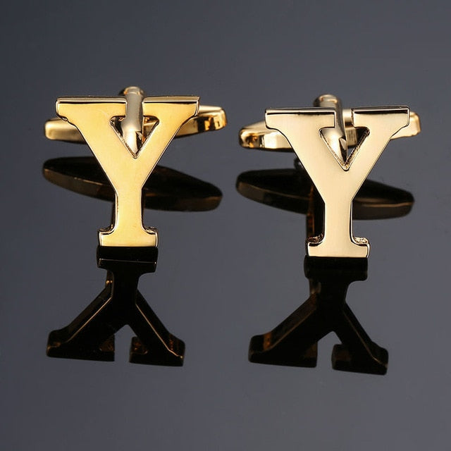 DY New high quality gold letters A-Z name Cufflinks  for men