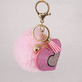 Pompom Keychain Rhinestone Heart Women's Bags Key Ring