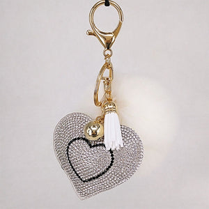 Pompom Keychain Rhinestone Heart Women's Bags Key Ring