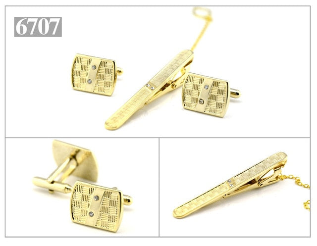 Gold Tie Clip and Cufflink Set For Men