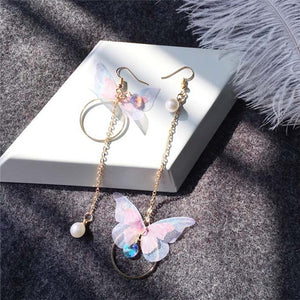 Korean Retro Asymmetric Butterfly Imitation Pearl Earrings