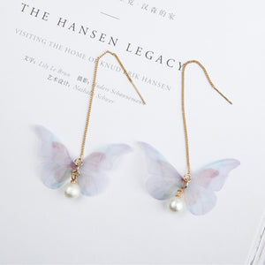 Korean Retro Asymmetric Butterfly Imitation Pearl Earrings