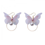 Korean Retro Asymmetric Butterfly Imitation Pearl Earrings