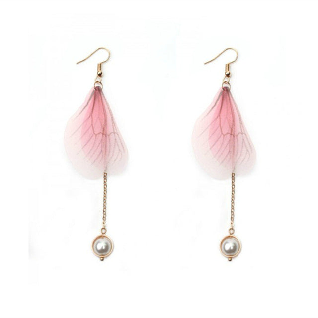 Korean Retro Asymmetric Butterfly Imitation Pearl Earrings