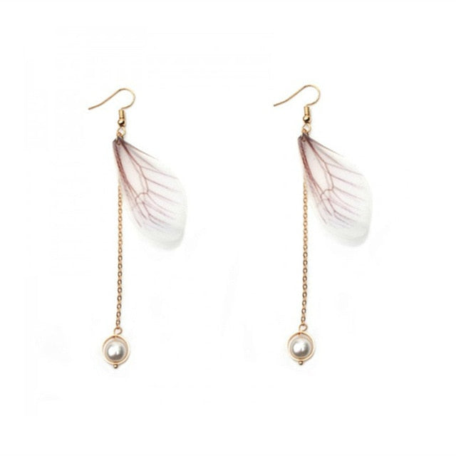 Korean Retro Asymmetric Butterfly Imitation Pearl Earrings