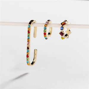 Women CZ Rainbow Earrings Cubic Zirconia Ear Cuff Set for Female