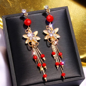 Chinese wind long tassel pendant Vintage Stud Earrings