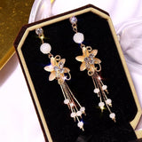 Chinese wind long tassel pendant Vintage Stud Earrings