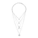 Women Multilayer Choker Horn Long Crescent Moon Pendant Chain Necklace Chain Bohemia Jewelry