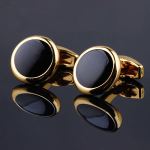 Luxury Fashion Black Round Plated Cufflinks