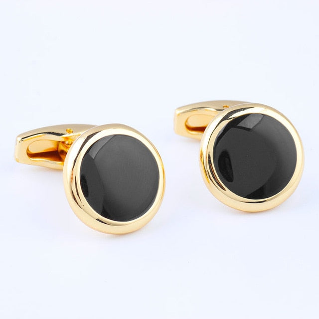 Luxury Fashion Black Round Plated Cufflinks