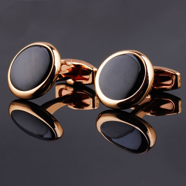 Luxury Fashion Black Round Plated Cufflinks