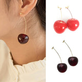 New Fashion Red Cherry Gold Drop Earring