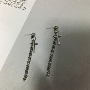 Japan and South Korea Harajuku Cool E-girl Girl Cross Chain Pendant Earrings For Women