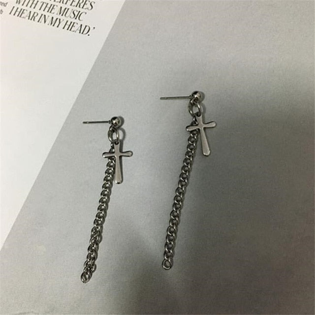 Japan and South Korea Harajuku Cool E-girl Girl Cross Chain Pendant Earrings For Women