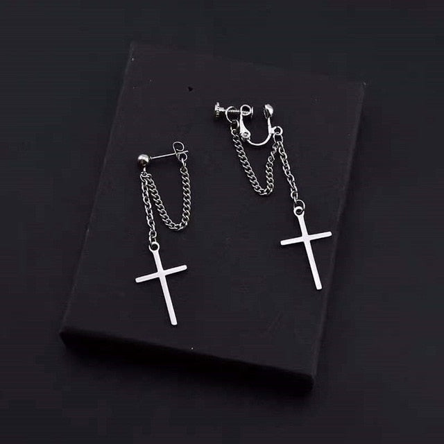 Japan and South Korea Harajuku Cool E-girl Girl Cross Chain Pendant Earrings For Women