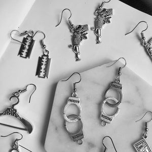 Punk Cheap Sliver Handcuffs Blade Gun Drop Earrings