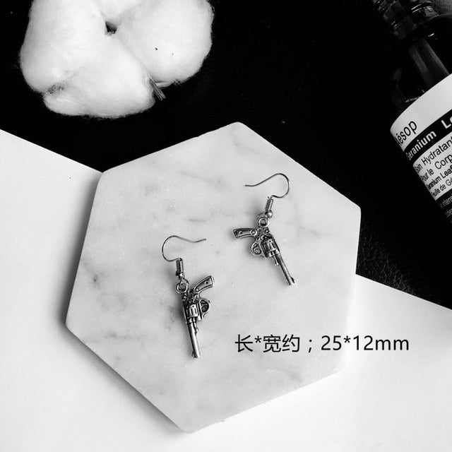 Punk Cheap Sliver Handcuffs Blade Gun Drop Earrings