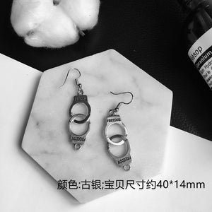 Punk Cheap Sliver Handcuffs Blade Gun Drop Earrings