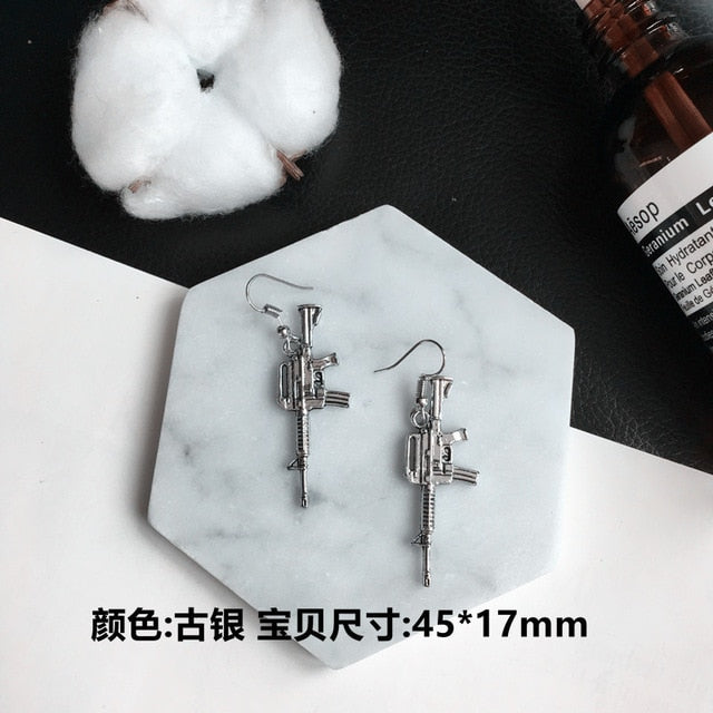 Punk Cheap Sliver Handcuffs Blade Gun Drop Earrings