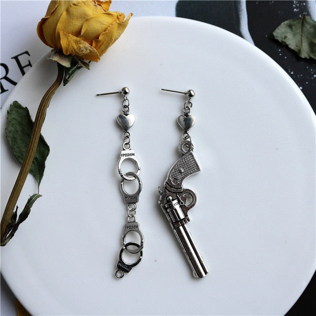 Punk Cheap Sliver Handcuffs Blade Gun Drop Earrings