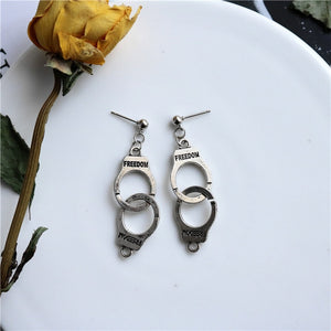 Punk Cheap Sliver Handcuffs Blade Gun Drop Earrings