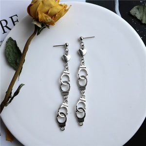 Punk Cheap Sliver Handcuffs Blade Gun Drop Earrings