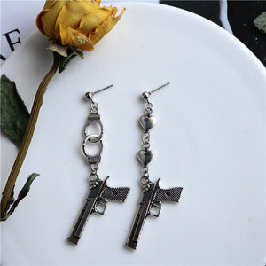 Punk Cheap Sliver Handcuffs Blade Gun Drop Earrings