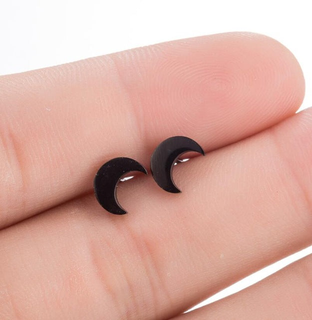 Stainless Steel Earrings Mickey Women Men Hip hop Black Star Moon Stud Earring