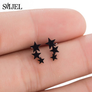 Stainless Steel Earrings Mickey Women Men Hip hop Black Star Moon Stud Earring