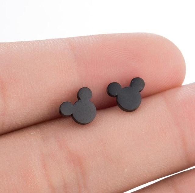 Stainless Steel Earrings Mickey Women Men Hip hop Black Star Moon Stud Earring