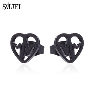 Stainless Steel Earrings Mickey Women Men Hip hop Black Star Moon Stud Earring