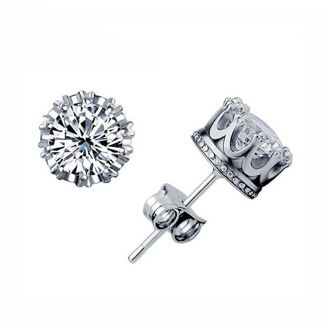 Fashion Jewelry Crown Women Classic Shining Zircon Small Stud Earrings