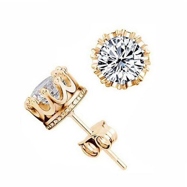 Fashion Jewelry Crown Women Classic Shining Zircon Small Stud Earrings