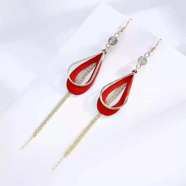 Chinese wind long tassel pendant Vintage Stud Earrings