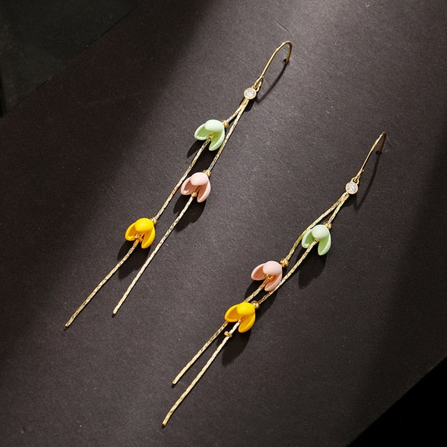 Chinese wind long tassel pendant Vintage Stud Earrings