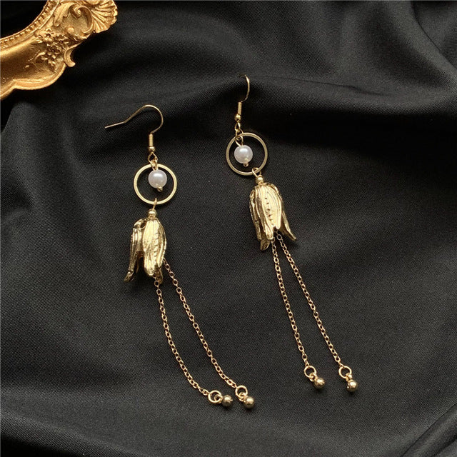 Chinese wind long tassel pendant Vintage Stud Earrings