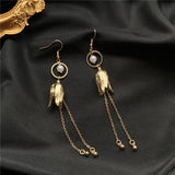 Chinese wind long tassel pendant Vintage Stud Earrings