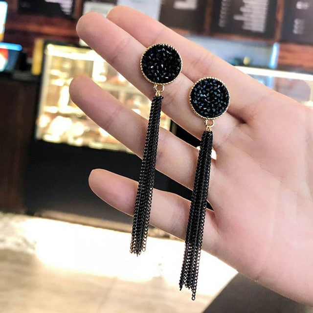 Chinese wind long tassel pendant Vintage Stud Earrings