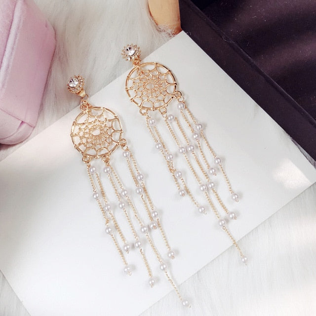 Chinese wind long tassel pendant Vintage Stud Earrings