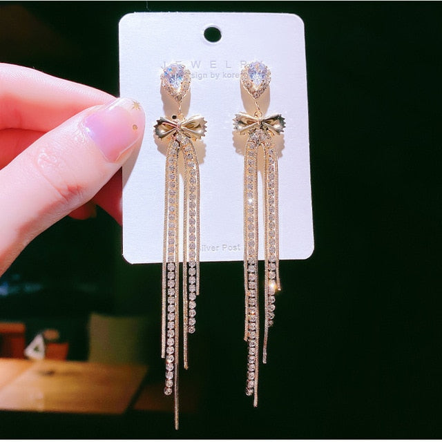 Chinese wind long tassel pendant Vintage Stud Earrings