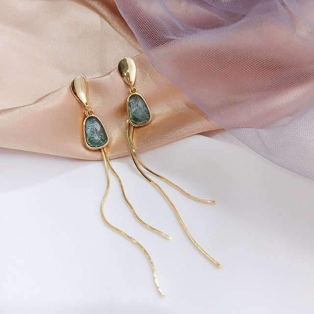 Chinese wind long tassel pendant Vintage Stud Earrings