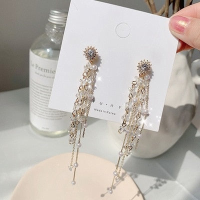 Chinese wind long tassel pendant Vintage Stud Earrings