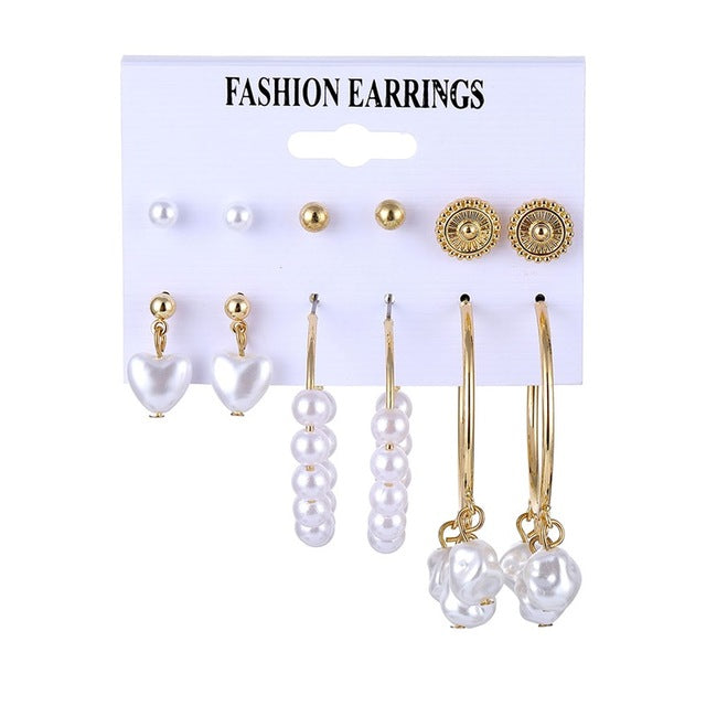 Women's Earrings Set Pearl Earrings For Women Bohemian Fashion Jewelry 2020 Geometric Crystal Heart Stud Earrings