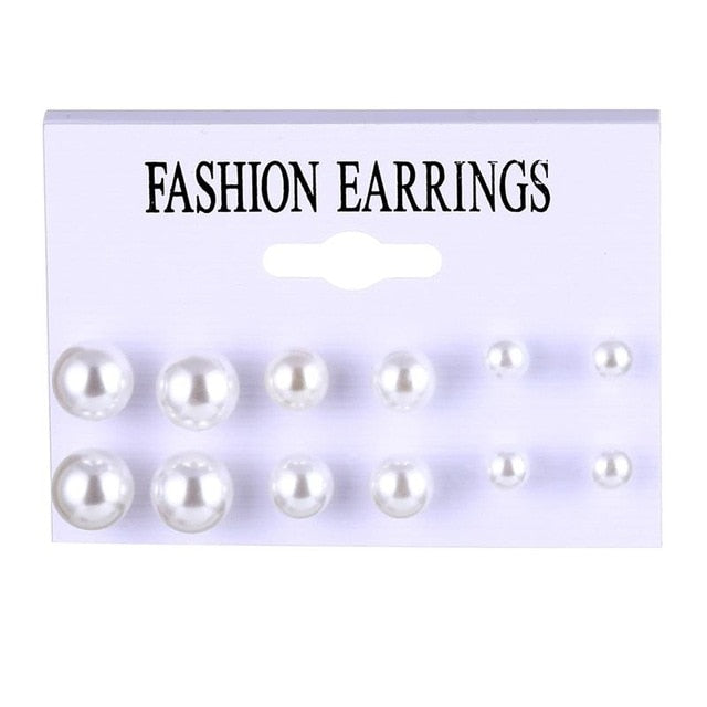 Women's Earrings Set Pearl Earrings For Women Bohemian Fashion Jewelry 2020 Geometric Crystal Heart Stud Earrings