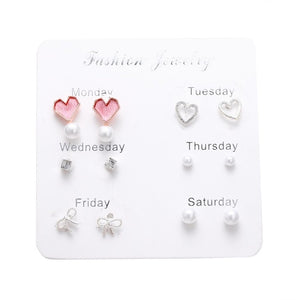 Women's Earrings Set Pearl Earrings For Women Bohemian Fashion Jewelry 2020 Geometric Crystal Heart Stud Earrings