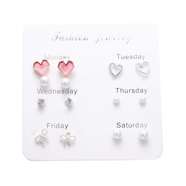 Women's Earrings Set Pearl Earrings For Women Bohemian Fashion Jewelry 2020 Geometric Crystal Heart Stud Earrings