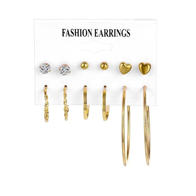 Women's Earrings Set Pearl Earrings For Women Bohemian Fashion Jewelry 2020 Geometric Crystal Heart Stud Earrings