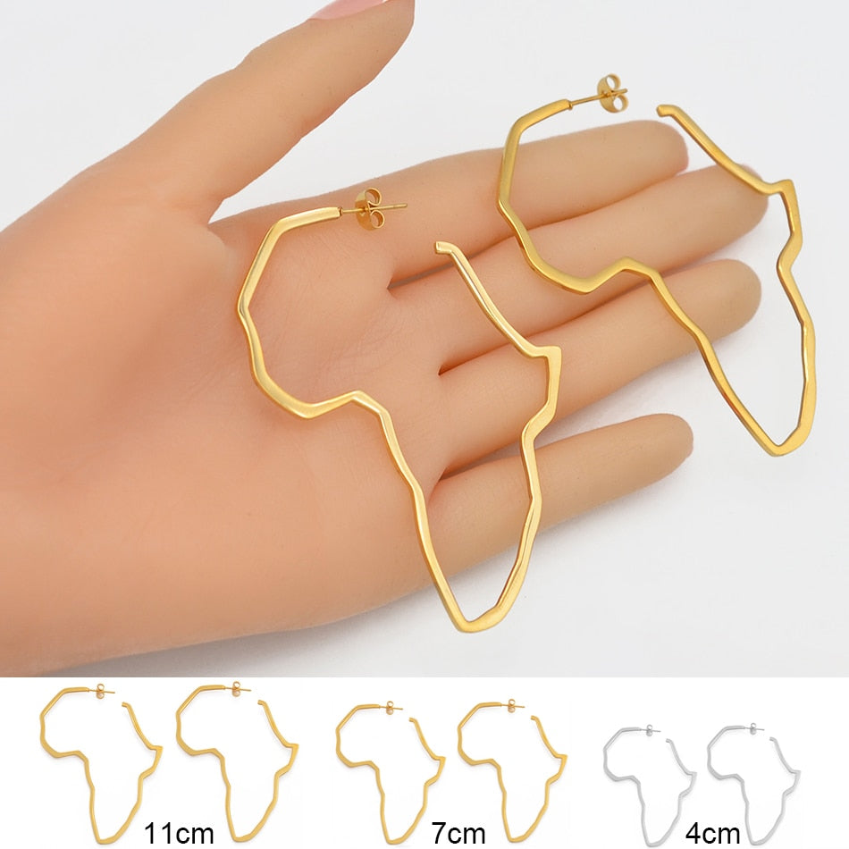 Anniyo African Map Big Earrings Exaggerate Larger Earring Gold Color